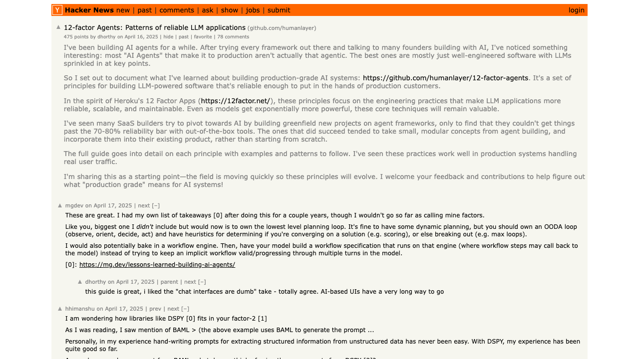 Hacker News discussion of 12-factor Agents